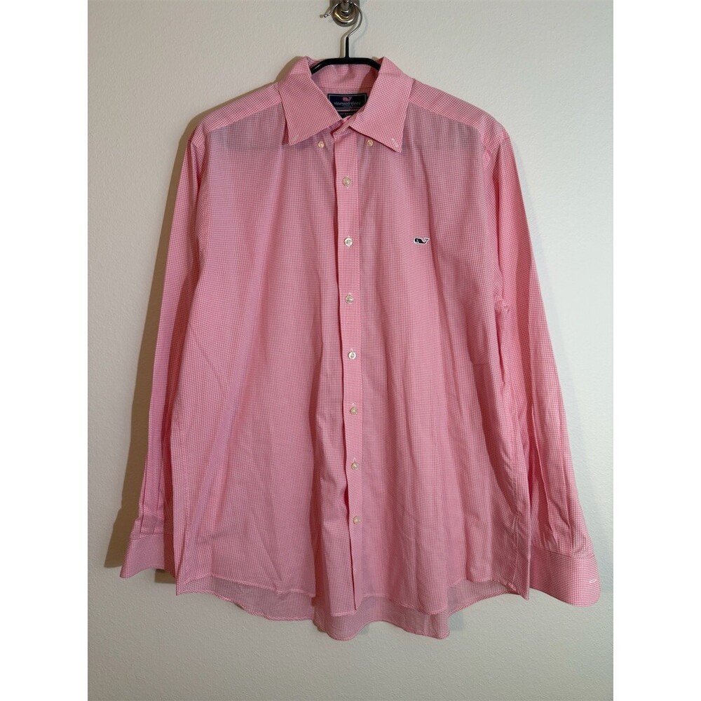 Vineyard Vines Button-Up Shirt Men's L Pink Gingham Long Sleeve Slim Fit